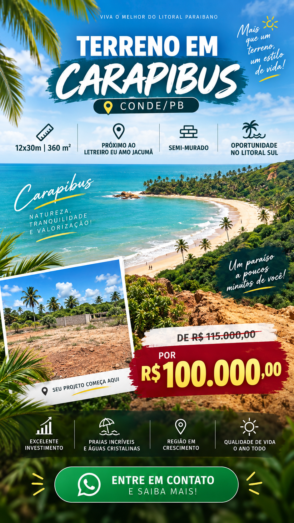 TERRENO À VENDA EM CARAPIBUS – CONDE/PB | 360 m²